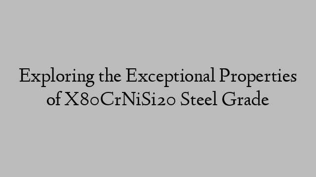 Exploring the Exceptional Properties of X80CrNiSi20 Steel Grade