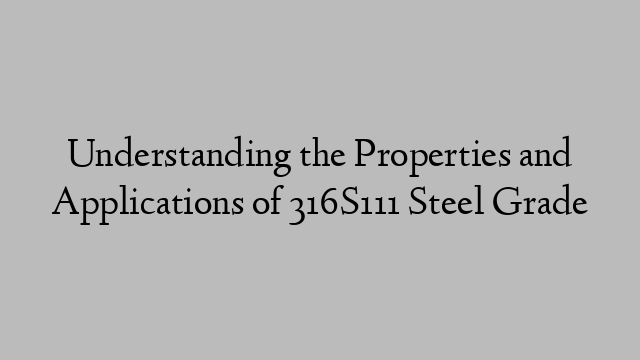 Understanding the Properties and Applications of 316S111 Steel Grade