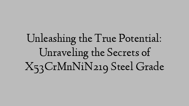 Unleashing the True Potential: Unraveling the Secrets of X53CrMnNiN219 Steel Grade